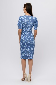Голубое платье-футляр с цветочным принтом 1001 dress(фото3)