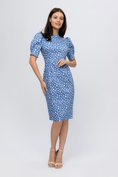 Голубое платье-футляр с цветочным принтом 1001 dress(фото2)