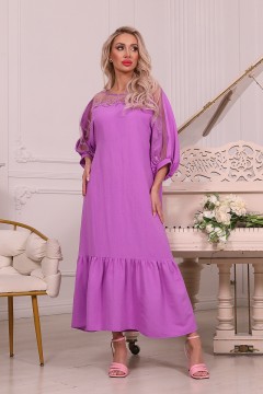 Длинное фиолетовое платье с кружевом Wisell(фото2)