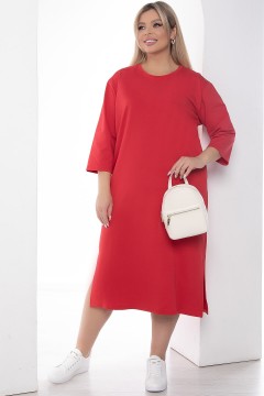 Красное хлопковое платье с разрезами Lady Taiga(фото2)