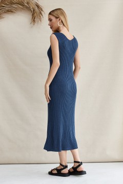 Длинное вязаное тёмно-синее платье без рукавов Cloxy(фото3)