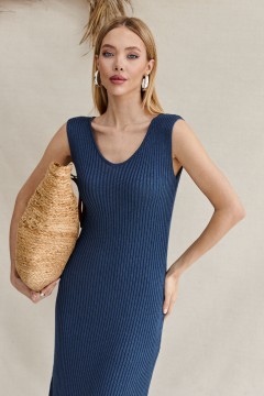 Длинное вязаное тёмно-синее платье без рукавов Cloxy(фото2)