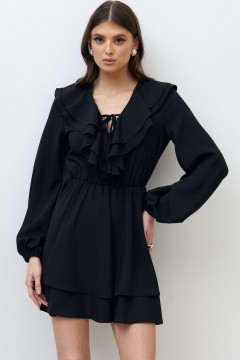 Короткое чёрное платье с рюшами Cloxy