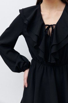 Короткое чёрное платье с рюшами Cloxy(фото3)