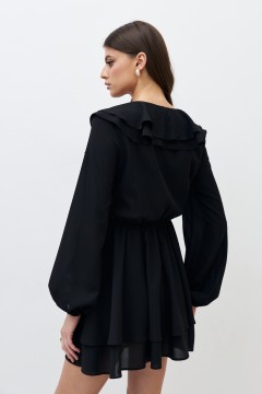 Короткое чёрное платье с рюшами Cloxy(фото4)