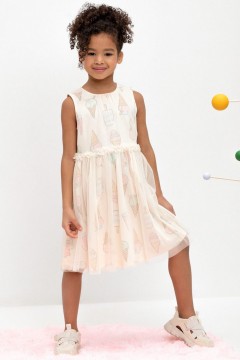 Стильное платье с принтом для девочки КР 5734/светлый жемчуг,мороженое к473 платье Crockid