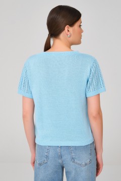 Голубая футболка вязаная с ажурными рукавами Priz(фото4)