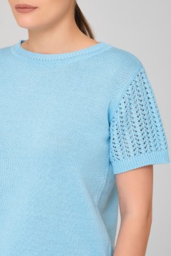 Голубая футболка вязаная с ажурными рукавами Priz(фото3)