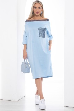 Платье миди голубого цвета с открытыми плечами Lady Taiga(фото2)