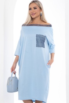 Платье миди голубого цвета с открытыми плечами Lady Taiga