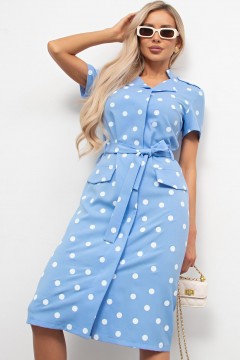 Платье льняное голубое в горошек Шерон №2 Valentina