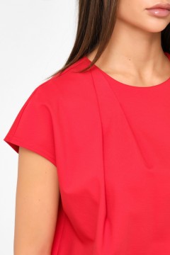Платье трикотажное красное со спущенным плечом Priz(фото3)