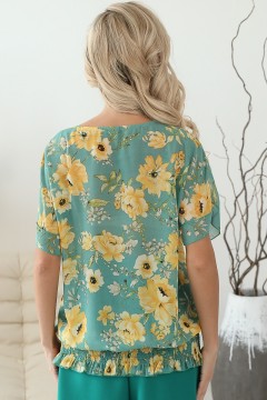 Блузка шифоновая мятная с цветочным принтом Wisell(фото4)