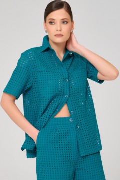 Рубашка из шитья сине-зелёная с накладными карманами Priz