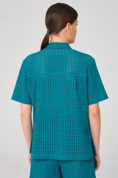 Рубашка из шитья сине-зелёная с накладными карманами Priz(фото4)