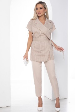Костюм бежевого цвета с блузкой в полоску и брюками Lady Taiga(фото2)