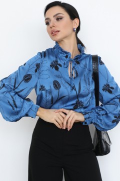 Блузка шифоновая синяя с цветочным принтом Modellos