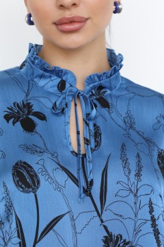 Блузка шифоновая синяя с цветочным принтом Modellos(фото3)
