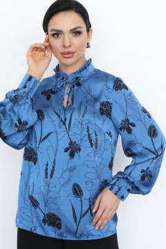Блузка шифоновая синяя с цветочным принтом Modellos(фото2)