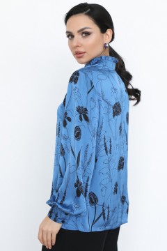 Блузка шифоновая синяя с цветочным принтом Modellos(фото4)