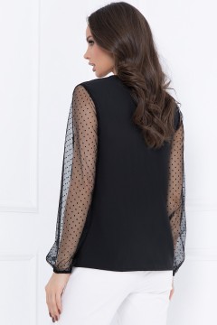 Блузка чёрная с объёмными рукавами из сетки Bellovera(фото4)