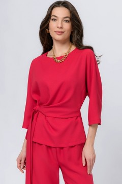 Блуза малинового цвета с декоративным поясом 1001 dress