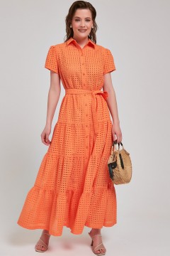 Платье макси оранжевого цвета из шитья с поясом Priz