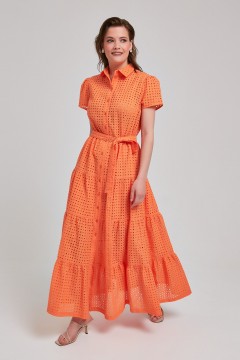 Платье макси оранжевого цвета из шитья с поясом Priz(фото2)