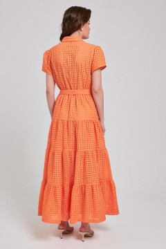 Платье макси оранжевого цвета из шитья с поясом Priz(фото4)