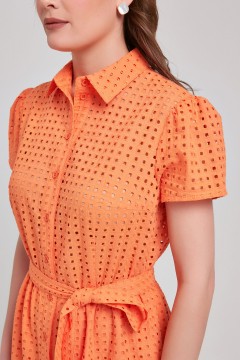 Платье макси оранжевого цвета из шитья с поясом Priz(фото3)