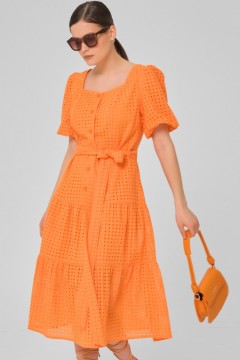 Платье миди оранжевое из шитья с поясом Priz