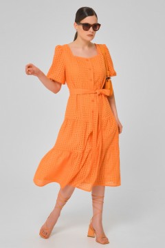 Платье миди оранжевое из шитья с поясом Priz(фото2)