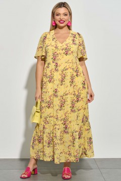 Платье шифоновое светло-жёлтое с цветочным принтом Aquarel(фото2)