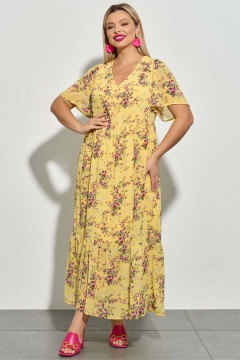 Платье шифоновое светло-жёлтое с цветочным принтом Aquarel