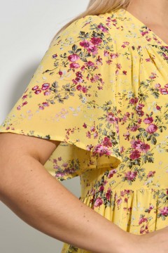 Платье шифоновое светло-жёлтое с цветочным принтом Aquarel(фото3)