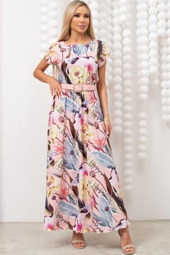 Платье длинное розовое с цветочным принтом Дарья №110 Valentina