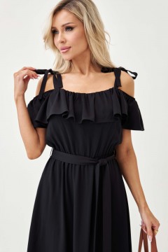 Платье чёрное с открытыми плечами Lona(фото2)