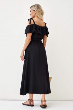 Платье чёрное с открытыми плечами Lona(фото3)