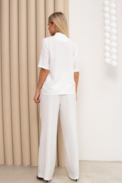 Костюм льняной с брюками белого цвета Стелла №2 Valentina(фото4)