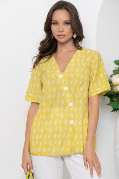 Блузка жёлтая с асимметричной застёжкой на пуговицы Lady Taiga