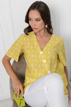 Блузка жёлтая с асимметричной застёжкой на пуговицы Lady Taiga(фото2)