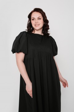 Платье миди чёрное из хлопка с воланом Prima Linea(фото3)