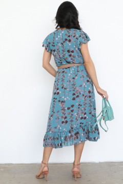 Платье шифоновое бирюзового цвета с воланом Modellos(фото5)