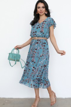 Платье шифоновое бирюзового цвета с воланом Modellos(фото2)