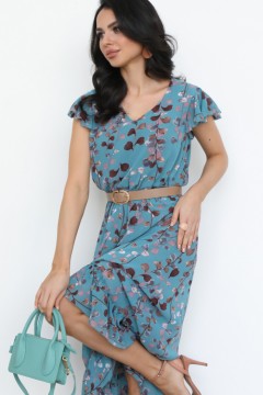 Платье шифоновое бирюзового цвета с воланом Modellos(фото3)