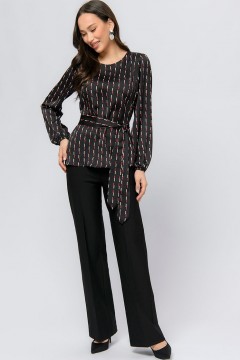 Блуза удлинённая с поясом чёрного цвета 1001 dress(фото2)