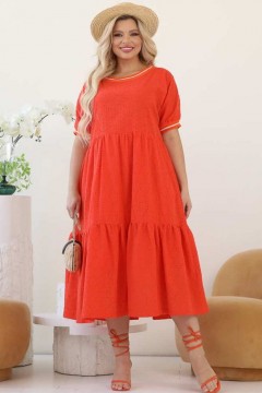 Платье свободное оранжевое из хлопка с вышивкой Wisell