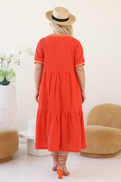 Платье свободное оранжевое из хлопка с вышивкой Wisell(фото4)