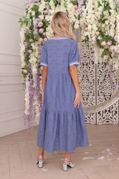 Платье свободное голубое из хлопка с вышивкой Wisell(фото5)
