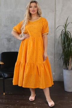 Платье свободное горчичного цвета из хлопка с вышивкой Wisell